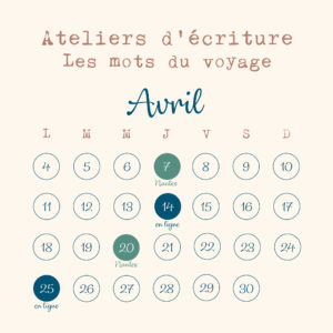 atelier d'écriture avril Nantes et en ligne